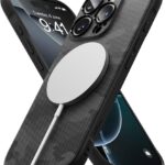 رينجكي غطاء حماية مغناطيسي من اونيكس متوافق مع ايفون 16 برو [مغناطيس قوي] حماية من الدرجة العسكرية من البولي يوريثين الحراري مضاد للصدمات ومتين حماية كاملة لموبايل ايفون 16 برو - اسود مموه