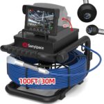 سانيباس كاميرا الصرف الصحي 100 قدم/30 متر، بطارية 5600mAh، كاميرا انبوب 0.67 انش/17 ملم مع ضوء، مسجل فيديو رقمي ومسجل صوت، شاشة 4.3 انش، 8 LED، كاميرا سباكة 1000TVL، بطاقة 16GB