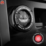 Tybasthe Rotary Push Start Button Cover, Smile Demon Car Accessories Engine Start Stop Button Cover, Car Stickers Interior Decor, Motorcycle Ignition Key Switch Cover, Black