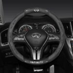 Car Steering Wheel Cover Compatible with Infiniti All Models Except for 2013 QX,2014-present QX80, Microfiber Leathr Covers Carbon Fiber Wrap Steering Wheel Decorative Accessories