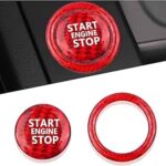 Car Push Start Button Cover Compatible with Audi,Cool Aluminum Engine Start Button Cover with Metal Ring for Car Decorations,Car Accessories Interior Start Stop Button Cover (Carbon Fiber Red)