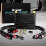 G-PLUS 30 Row AN10-10AN Universal Aluminum Engine Transmission Oil Cooler Kit + Oil Filter Adapter Kit Black