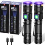 DARKBEAM UV 365nm Flashlight Blacklight Rechargeable USB Wood’s lamp Handheld Ultraviolet Black Light LED Portable, Pet Urine Detector, Resin Curing, Appraisal, Fluorescent Detection, 2 Pack