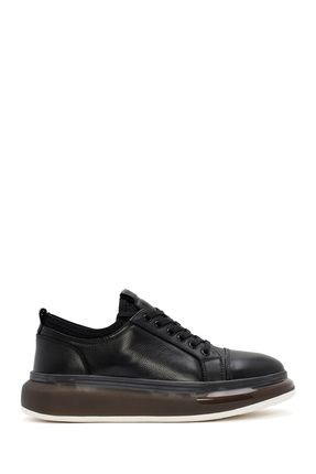 Erkek Siyah Kalın Tabanlı Bağcıklı Deri Sneaker 25SFD691418