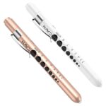 CAVN Pen Light with Pupil Gauge LED Penlight for Nurses Doctors, 2 Pcs Reusable Medical Penlight for Nursing Students (Rose Gold/White)
