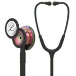 3M Littmann Classic III Monitoring Stethoscope, 5870, More Than 2X as Loud, Weighs Less, Stainless Steel Rainbow-Finish Chestpiece, 27' Black Tube, Stem and Headset