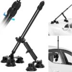 Suction Car Mount for Insta360 X5/X4/X3/X2/GO2/3S Comepatible with 360 Outside Camera with 47”Invisible Selfie Stick 5 in 1 Suction Camera Mount for Action Camera(with Locking Selfie Stick)