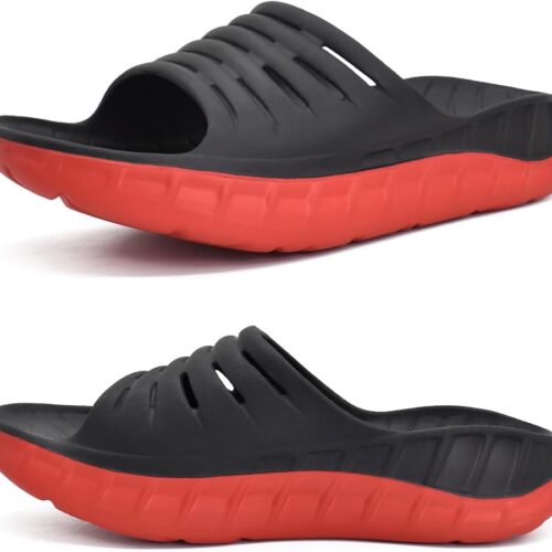 KuaiLu Mens Recovery Sandals Orthotic Thick Cushion Open Toe Sport Slides, Reduces Stress on Feet With Comfortable Plantar Fasciitis, Joints & Back Post-Exercise
