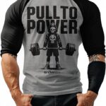 D R DETROIT REBELS Pull to Power Raglan Gym Tshirt for Men Motivational Workout 3/4 Sleeve Shirts