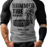 D R DETROIT REBELS Hammer Tire Workout Muscle Raglan Gym T-Shirt Bodybuilding 3/4 Sleeve Men's Shirt