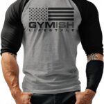 D R DETROIT REBELS Flag Reglan 3/4 Length Sleeve American Flag Apparel Graphic Tee for Gym Lover