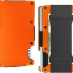 EDGE Men Minimalist Aluminum Wallet with Cash Strap Slim Wallet for Men, Thin as a Rail, Minimalist Aesthetics, Holds up to 12 Cards, RFID Safe, Blocks Chip Readers Orange