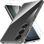 for Sony Xperia 1 VII Case Clear Cover Phone Case + [2 Pack] Sony Xperia 1 VII Tempered Glass Screen Protector.9H Hardness.No Bubbles.Support Fingerprint Unlock.