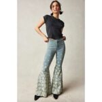 Free People Just Float On Flare Printed Jeans in Sky Combo - Queen Of Hearts Siz