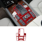 For Audi Q7 2007-2015 Red Carbon Fiber Interior Gear Shift Panel Cover Trim 3PCS