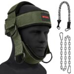 Neck Harness for Increases Neck Core Strength - Neck Exerciser with 30" Heavy Duty Steel Chain for Safely Lifting Weights Up to 280 lbs, Adjustable Head with Nylon Tether and 2 Carabiners