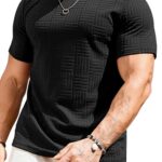JMIERR Mens T-Shirt Casual Stretch Solid Crewneck Short Sleeve Tees Textured Shirts
