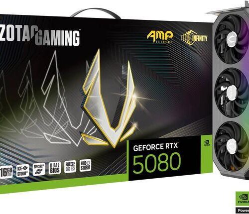 ZOTAC AMP Extreme Infinity GeForce RTX 5080 16GB 256-Bit GDDR7 PCI-Express 5.0 DLSS 4.0 Graphics Card ZT-B50800B-10P