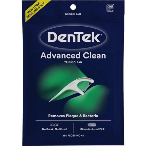 DenTek Triple Clean Advanced Clean Floss Picks, No Break & No Shred Floss, 150 Count, (Packaging May Vary)