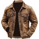 Men'S Vintage Suede Patch Pocket Outdoor Jacket Coat Leather Jacket For Men