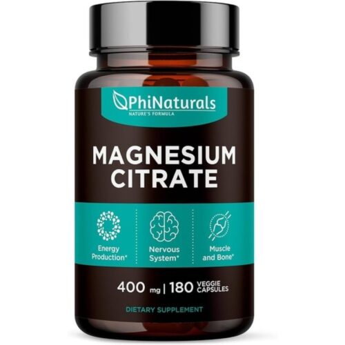 Magnesium Citrate Powder Capsules 400mg – [180 Count] Pure Non-GMO Supplements – Made in The USA