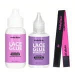 مجموعة شعر مكونة من 3قطع، عبارة عن حزام شعر دانتيل فيها عدة مكونات : مادة لاصقة مقاومة للماء لتثبيت الشعر داخل الحزام وازالة الحزامَ، مادة لاصقة قوية لتثبيت الشعر المستعار بكمية 1,3اونصة ومادة لتفكيك هذه المادة بكمية 1,0 اونصة