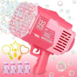 مسدس فقاعات مطور بـ132 فتحة مع محلول فقاعات، الة فقاعات بازوكا من بانكوم، هدايا لعبة للكريسماس في الاماكن المغلقة والمفتوحة واعياد الميلاد وحفلات الزفاف (بينك)