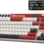 RK ROYAL KLUDGE M87 Wireless Gaming Keyboard with Screen and Dual Knob, 75% Percent 2.4Ghz/Bluetooth/USB-C Mechanical Keyboard with Gasket Structure, RGB Backlit Hot Swappable Cream Switch, Red