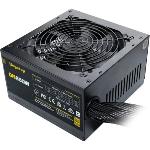 Segotep 650W 80 Plus Gold Certified Non-Modular ATX Power Supply with 6+2 Pin Connectors PFC Protection and RoHS Compliance, 120mm Silent Fan Gaming PSU GN-650 Black