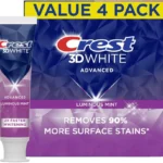 Crest 3D White Advanced Luminous Mint Teeth Whitening Toothpaste, Crest Toothpaste, 3.7 oz Pack of 4 - Helps Remove Surface Stains, Whitens Teeth, Strengthens Tooth Enamel, Protects Against Cavities