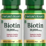 Nature's Bounty Biotin Hair Skin and Nails Vitamins, Supports Healthy Hair, Skin and Nails, 10,000 mcg, 120 Softgels (Pack of 2)