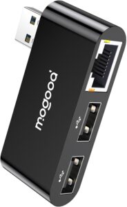 MOGOOD USB to Ethernet Adapter, Type A to Gigabit Ethernet LAN Network Adapter, RJ45 1000Mbps Hub with 2 USB Ports, for Laptops, PC, MacBook, Surface 6Pro, XPS, Windows, Linux, MacOS, Etc