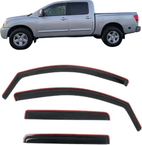 IKON MOTORSPORTS in Channel Window Visors Compatible with 2004-2015 Nissan Titan Crew Cab, Slim Style Acrylic Smoke Rain Guards, Side Window Wind Deflectors 4PCS