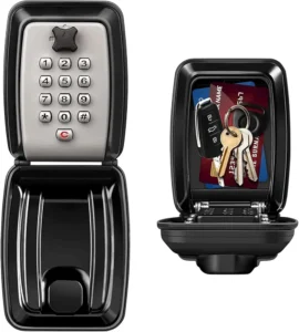 خزنة مفاتيح مع كلمة مرور مثبتة على الحائط، صندوق قفل كبير مع مجموعة من 12 رقما قابلة لاعادة الضبط، صندوق مفاتيح امان مقاوم للطقس للاستخدام في الاماكن المغلقة والمفتوحة، صندوق تخزين للمفاتيح الاحتياطية للمنزل والمرآب والمكتب (اسود)