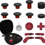 CHARM FOCUS 16-in-1 Metal Thumbsticks Replacement Kits for Xbox Elite Series 2, Xbox Elite 2 Controller Accessories, Includes Magnetic Joysticks, Paddles, Silicone Caps, D-Pads, 1 Tool (Volcano Red)