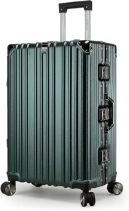 شنطة سفر بعجلات خفيفة الوزن باطار من الالومنيوم من كابين برو، شنطة سفر صلبة من البولي كربونات مع 4 عجلات مزدوجة 360 درجة، CP001 (شنطة سفر بتصميم مربعات 24 انش، اخضر داكن)