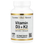 Vitamin D3 + K2 as MK-7, 180 Veggie Capsules
