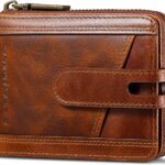 Genuine Leather Men's Wallet with Zipper RFID Blocking Wallet for Men
