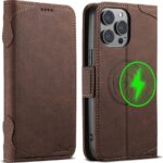 SINIANL Wallet Case for iPhone 15 Pro Max with Card Holder for Men Women, Compatible with MagSafe Wireless Charging Magnetic Leather Flip Folio Cover Case Wallet for iPhone 15 Pro Max Brown