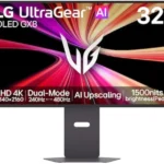 LG شاشة العاب الترا جير 32GX870B-B 32 انش 4K UHD OLED، وضع مزدوج 240 هرتز/480 هرتز، 0.03 مللي ثانية GTG، ترقية الذكاء الاصطناعي، انفيديا جي سينك، AMD فري سينك بريميوم برو