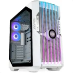 كولر ماستر حافظة كمبيوتر اتش ايه اف 700 ايفو بيضاء - برج كامل، متوافقة مع E-ATX، 5 × مراوح، دعامات رادياتير قابلة للتدوير، تبريد عالي الهواء، شاشة LCD في الوقت الحقيقي، شفرات ايه ار جي بي ايدج، لوحة جانبية تي جي