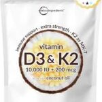 Micro Ingredients Vitamin D3 K2 MK-7 10,000 IU Per Serving, 300 Softgels