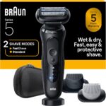 Braun Series 5 Electric Shaver for Men, Wet & Dry Foil Razor, Precision Trimmer Attachment, Body Groomer Attachment, Charging Stand, Travel Case, Black 5155cs