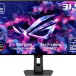 اسس شاشة العاب روج ستريكس OLED XG32UCWMG، 32 انش 4K ترو بلاك لامع، وضع مزدوج، 0.03 مللي ثانية، متوافقة مع جي سينك، مشتت حراري مخصص، مستشعر تقارب نيو - اسود